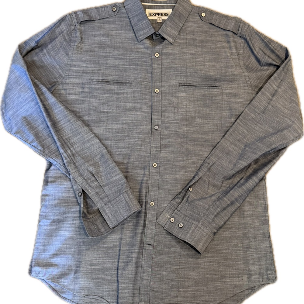 Express Fitted Button Down Shirt Men’s XL Gray Long Sleeve Cotton Casual Shirt
